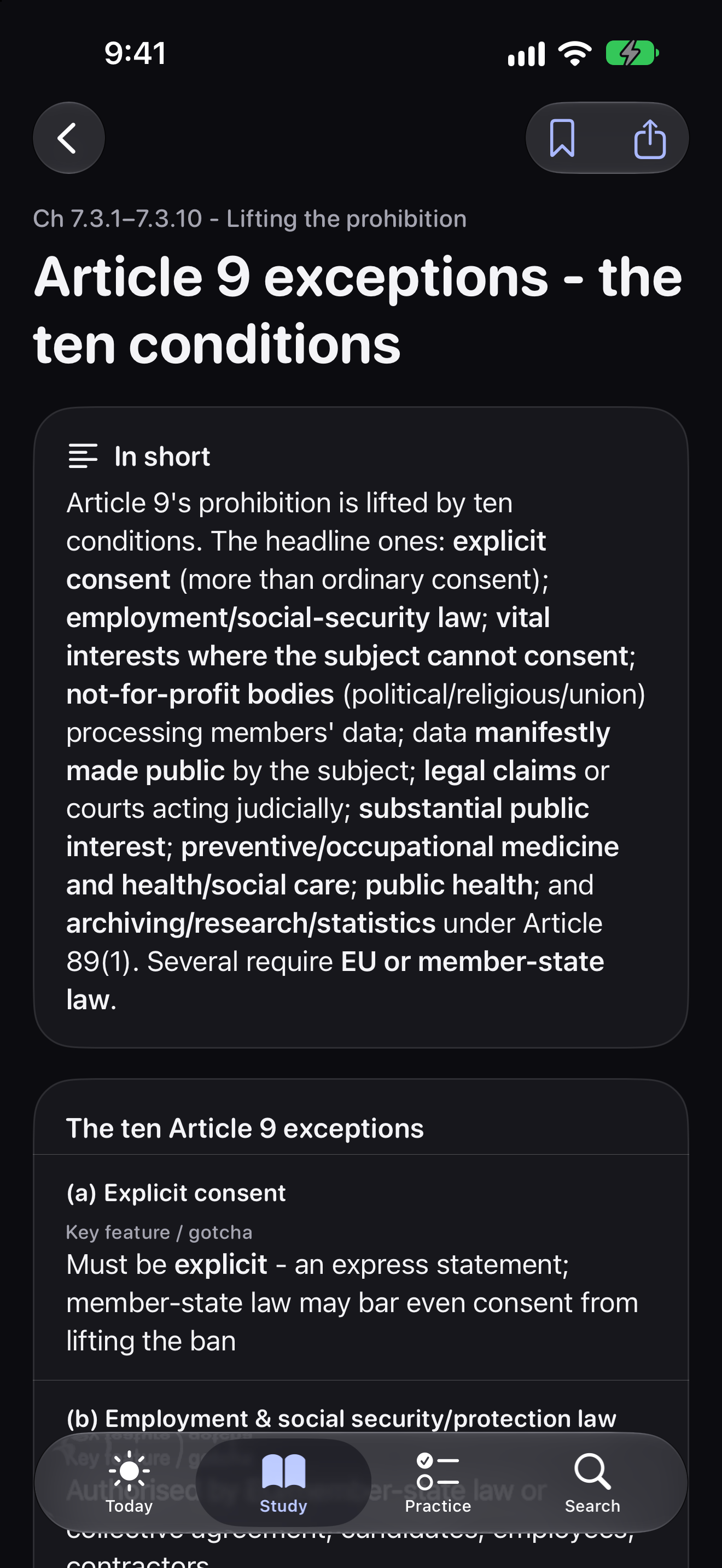 CIPP Prep lesson explaining the ten Article 9 exceptions